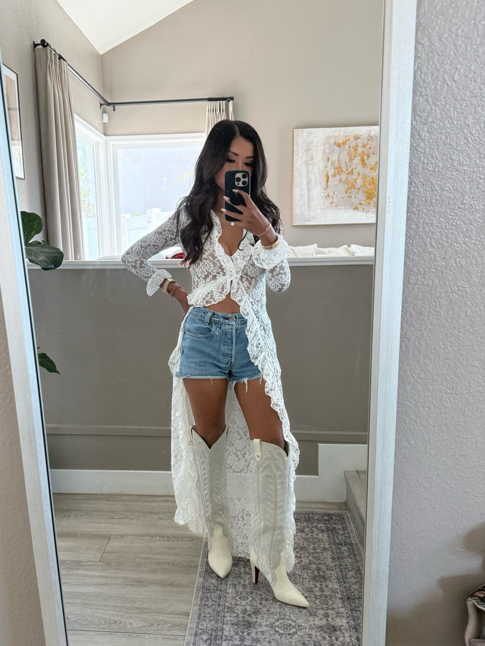 LIONESS Long Nights Lace Duster Moonlight White XXS